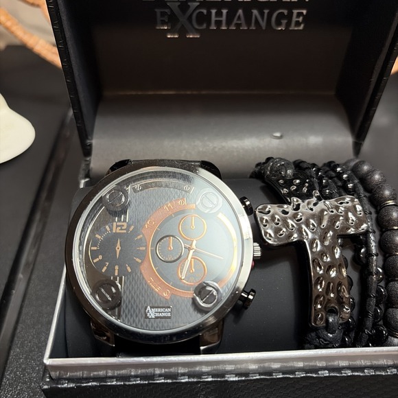 American Exchange Men's Quartz Black Watch & Jewelry Gift Set- BRAND NEW IN BOX - Picture 3 of 5